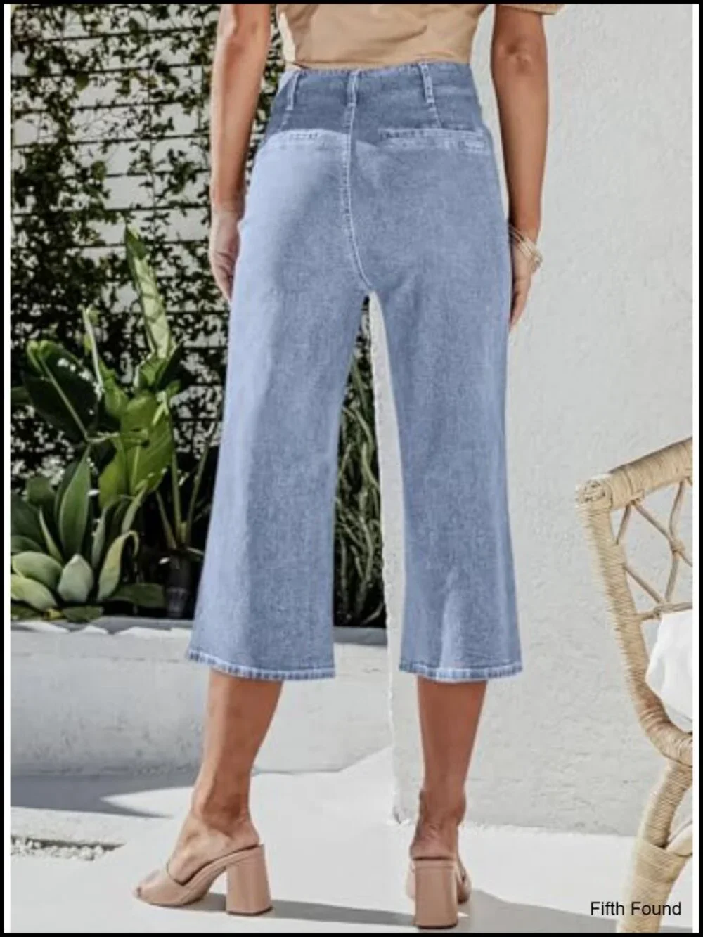 High Waisted Wide Leg Cropped Denim Capri Pants Stretchy Loose Fit